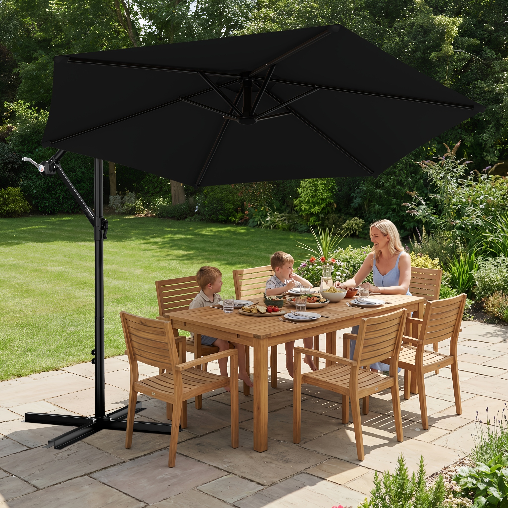 TEMU 10ft Cantilever Patio Umbrella With Infinite Tilt System, Offset Hanging Outdoor Umbrella With Cross Base, Heavy Duty Crank Lift Market Umbrella