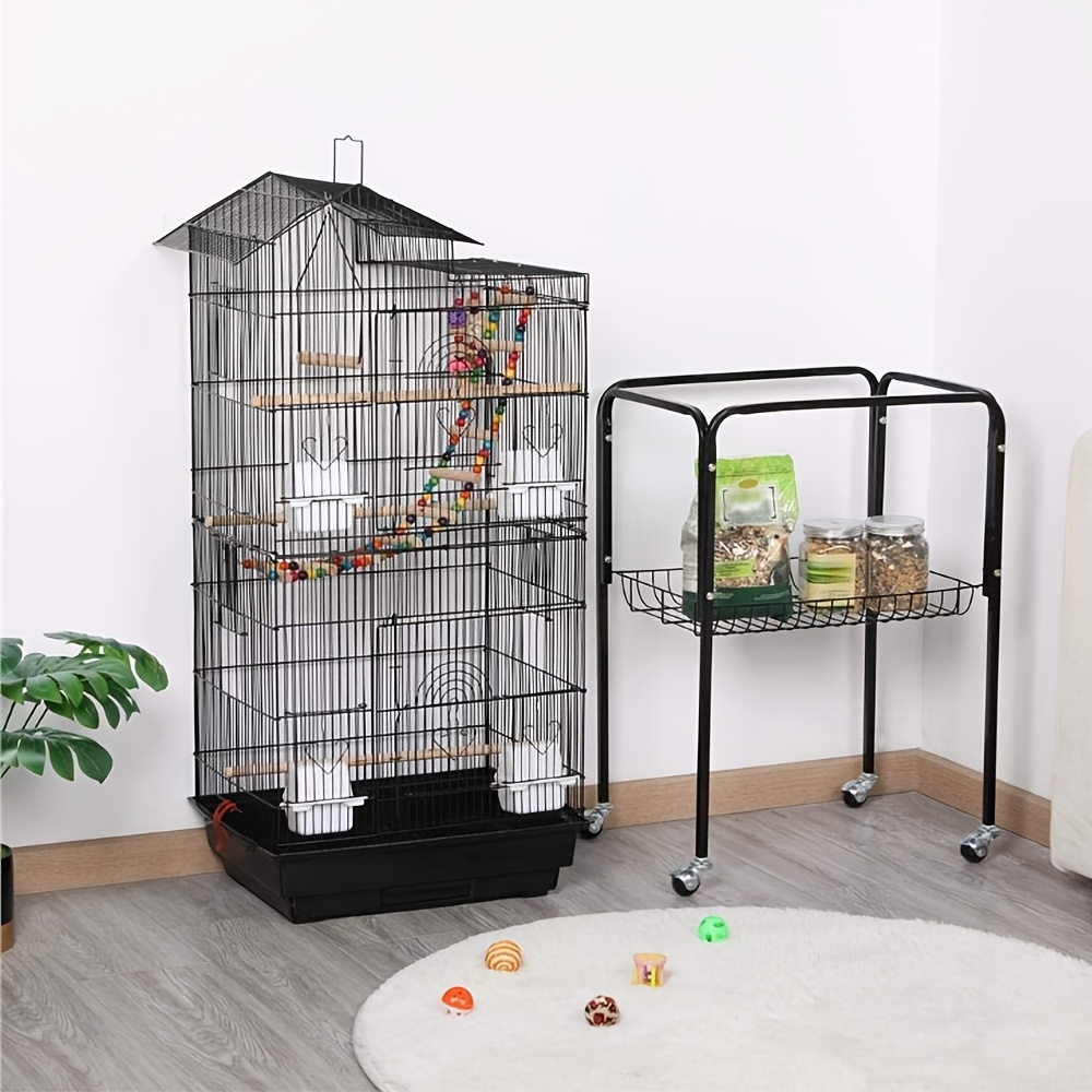 veliki crni   za ptice za krov s kotačićima 46x36x160cm | mrežasta baza košare, xxl prostrani   za papige i   | jednostavna mobilnost i čišćenje