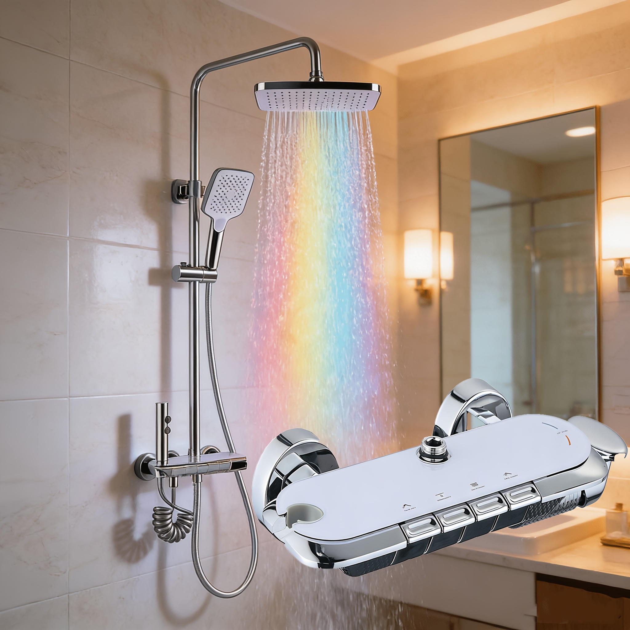 Image of Shower Faucet Set, Thermostatic Anti-scalding Model, Household Bathroom Cold And Hot Pressurized Rain Shower Head With Hand-held Bidet Spray Gun, Easy To Clean And Shower