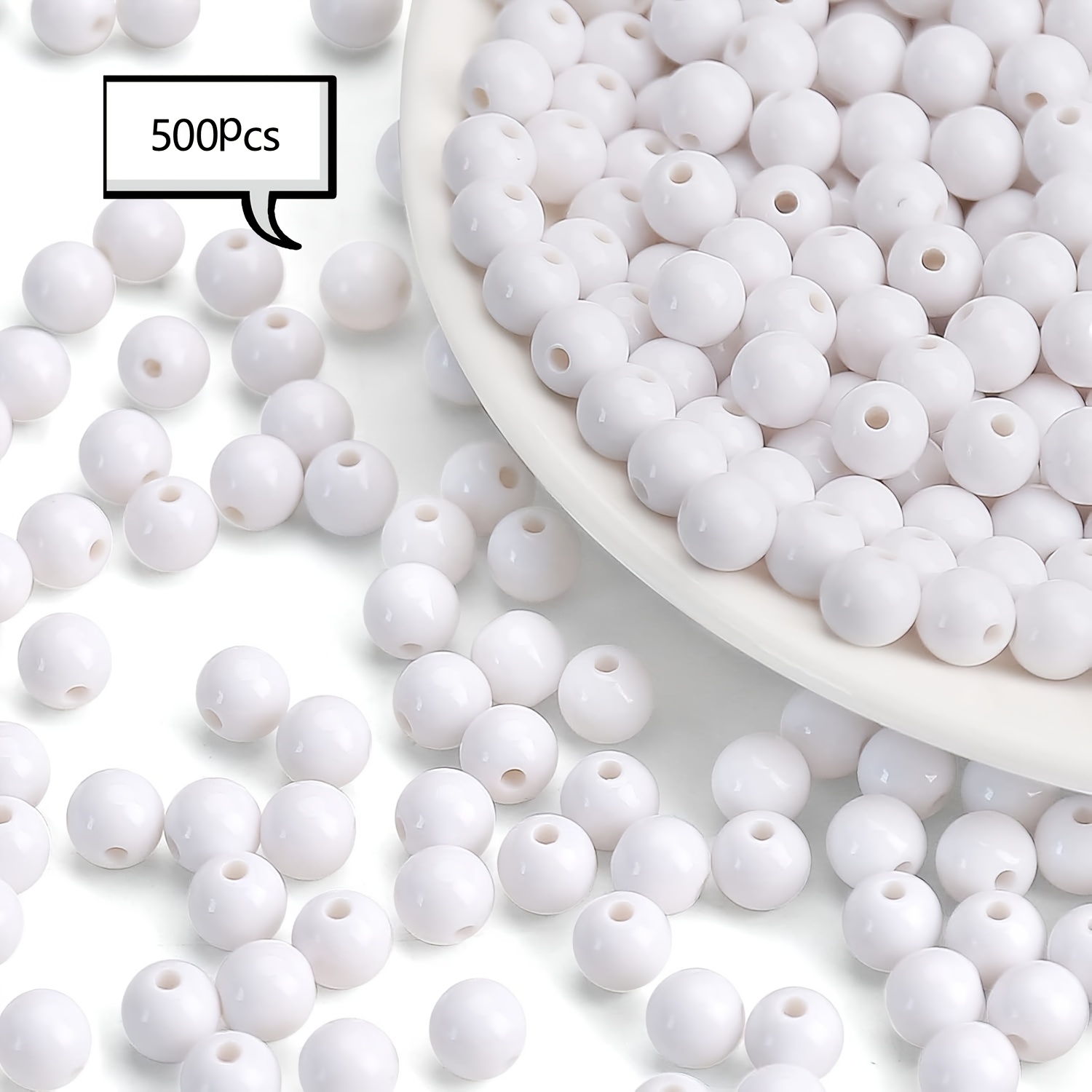 Image of 500pcs 8mm Acrylic Round Beads, Round Acrylic Balls Beads, Chunky Beads, Plastic Resin Beads For Necklace And Bracelet Making, Crafting Supplies