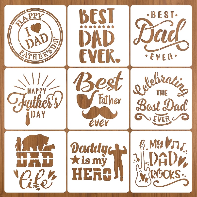 TEMU 9 Father's Day Stencils, 10x10cm, Reusable Painting Stencils, Love Themed Stencils, Creative Stencils, Diy Stencils, Suitable For Walls, Crafts,
