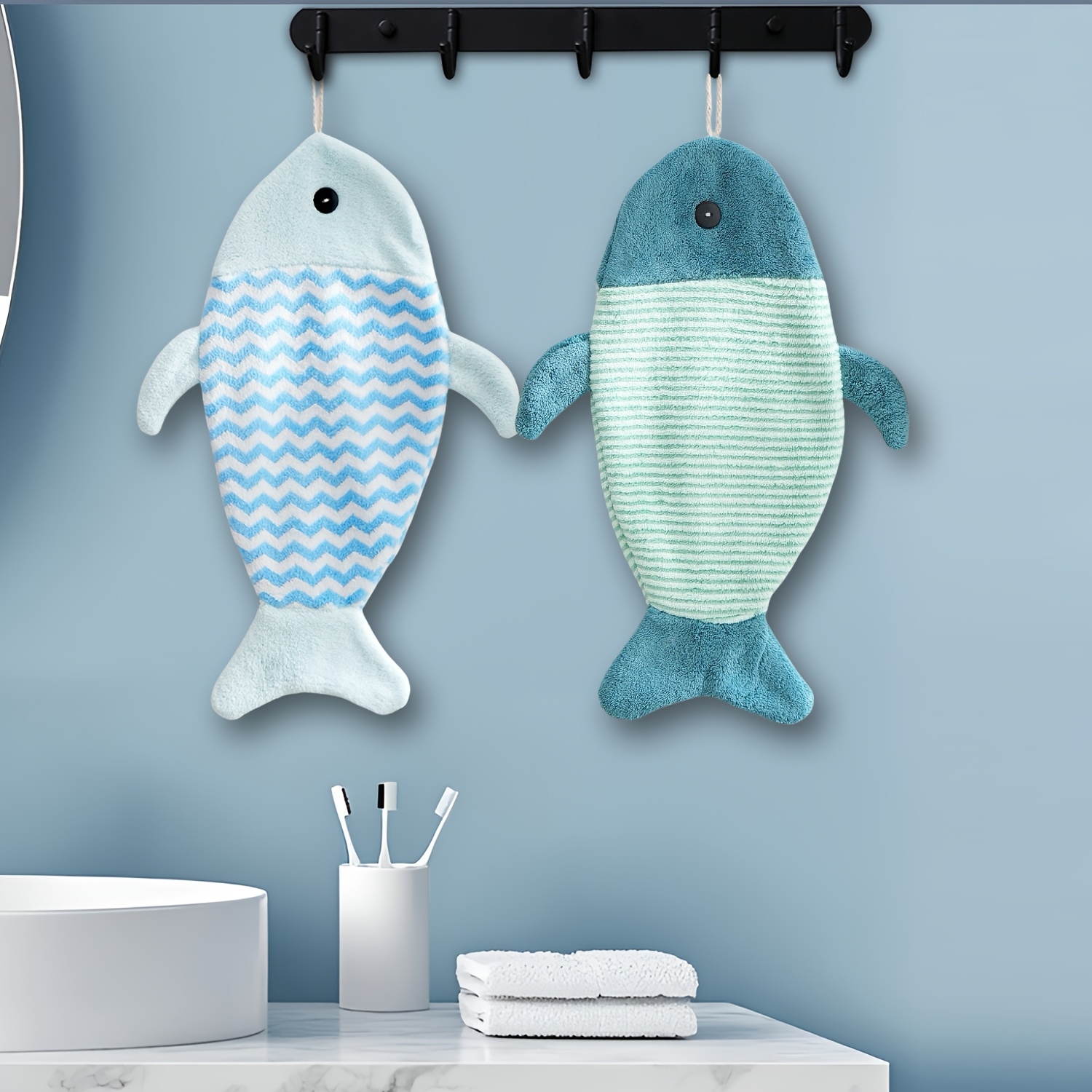 E-shop 2 Stück Weiche Korallen Cartoon-Fisch Fingertip-Handtücher, Schnelltrocknend, Weich, Hoch Saugfähig, für Bad Küche Auto Reinigung, Bunte