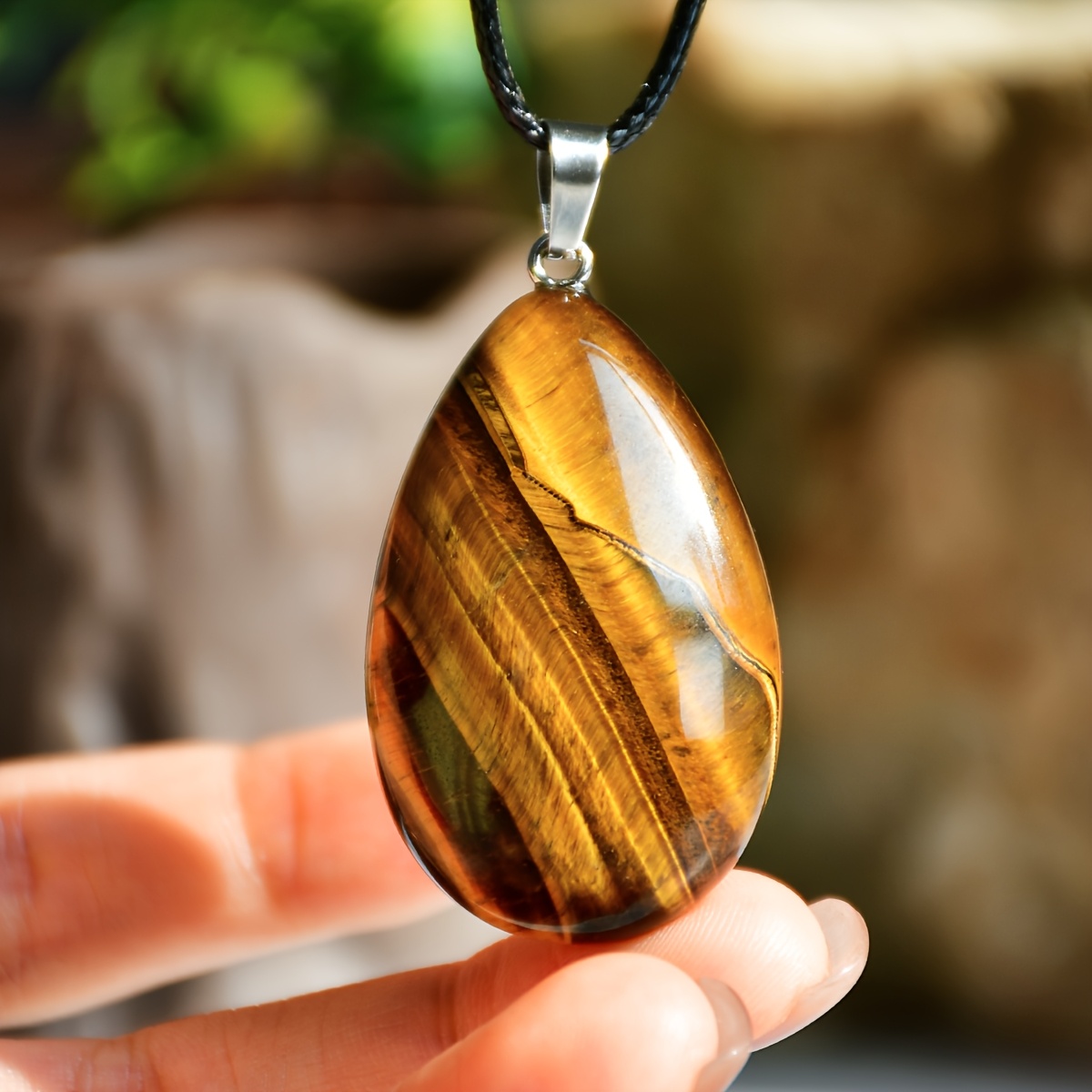 

1pc Tiger Eye Powder Drop Pendant Necklace In Natural Random Light And Dark, Retro Fashion Bohemian Style Suitable For Daily, Vacation, Party, Valentine's Day, Day, Father's Day,