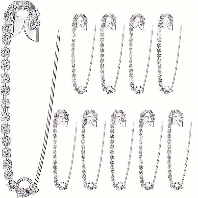 

5 Silvery Rhinestone Safety Pin Pins - 2.28x0.47 Inches - Artistic Safety Pins For Sewing And Handmade