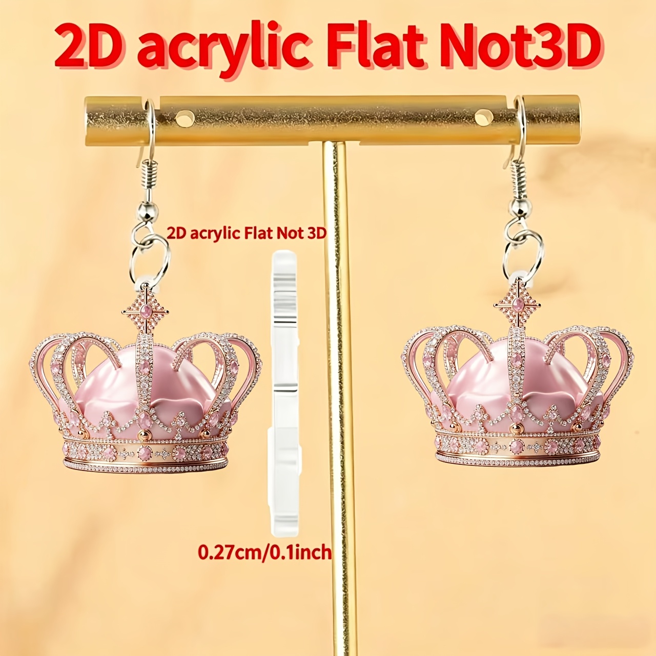 Crown Pattern Acrylic Drop Earrings, Casual Style