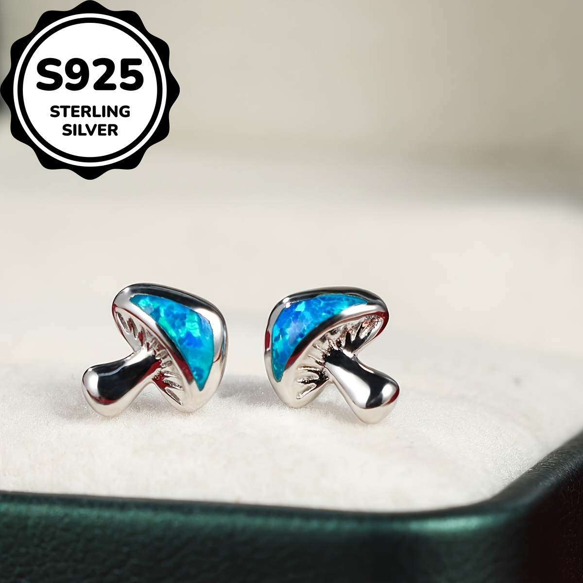 

Exquisite Tiny Blue Stud Earrings 925 Sterling Silver Hypoallergenic Jewelry Opal Inlaid Earrings