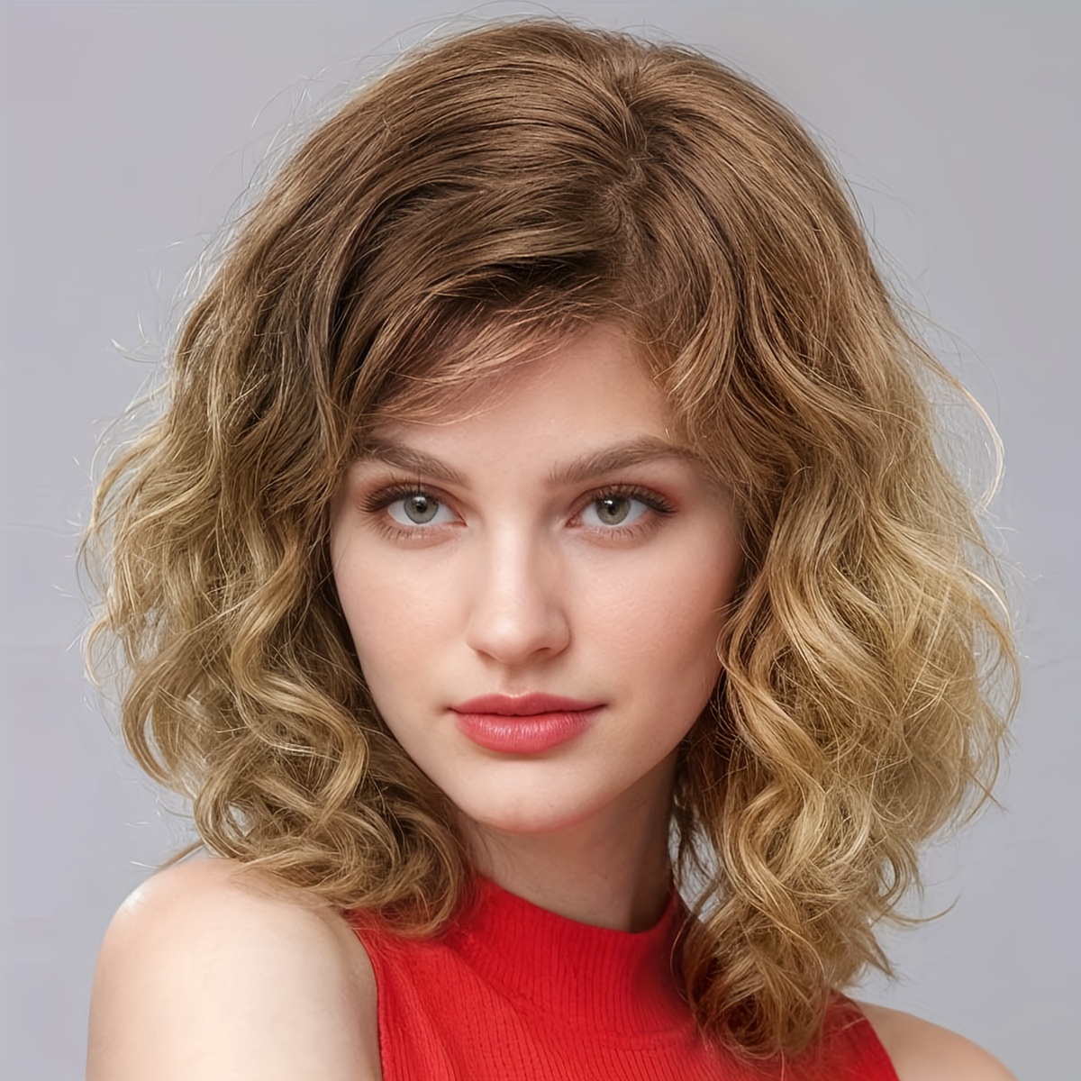 

Women's Shoulder-length Curly Wave Wig 14 Inch - Fiber, Synthetic Wig For , Parties & Halloween - 150% Density With Cap, Suitable For All