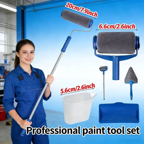 6pcs paint roller brush set with telescopic handle 5 in 1 multifunctional wall painting set latex paint brush sets for ceilings high walls walls and home painting tools wall decoration and maintenance tools and wall repair tools