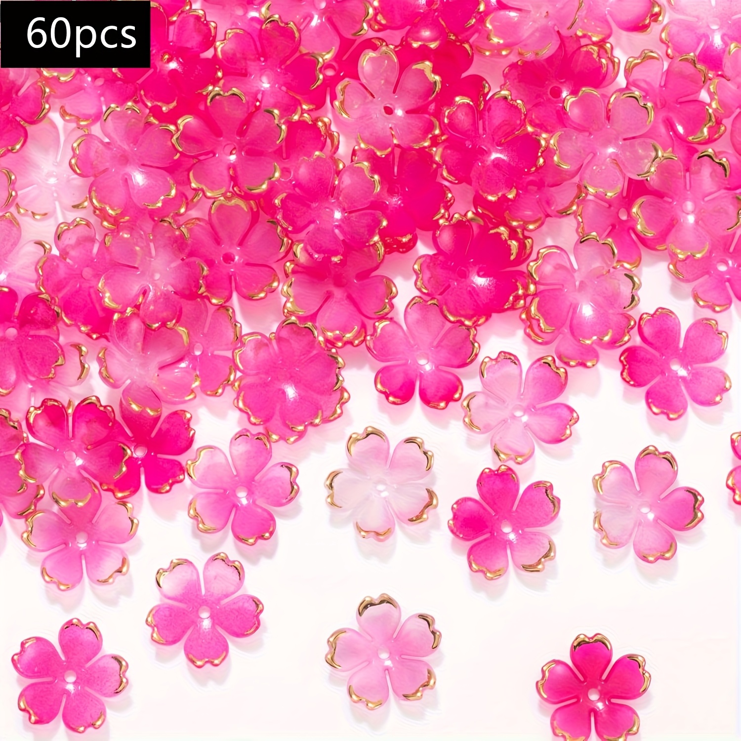Image of 60 Cherry Beads, 5- Gradient Acrylic Flower Beads, Mini Spacer Beads, Suitable For Valentine's Day And Christmas Hair Accessory Making For Bracelets, Earrings, And Jewelry
