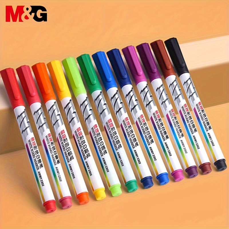 

M&g Dry Erase Markers, 12 Colors Washable & Wet Erase Whiteboard Markers Pens For Calendar Boards Glass Drawing School Office Supplies