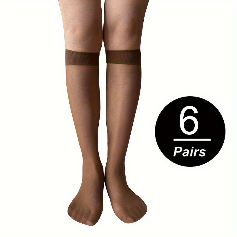 

6 Pairs Solid Nylon Calf Socks, Comfy & Simple Knee High Socks, Women's Stockings & Hosiery