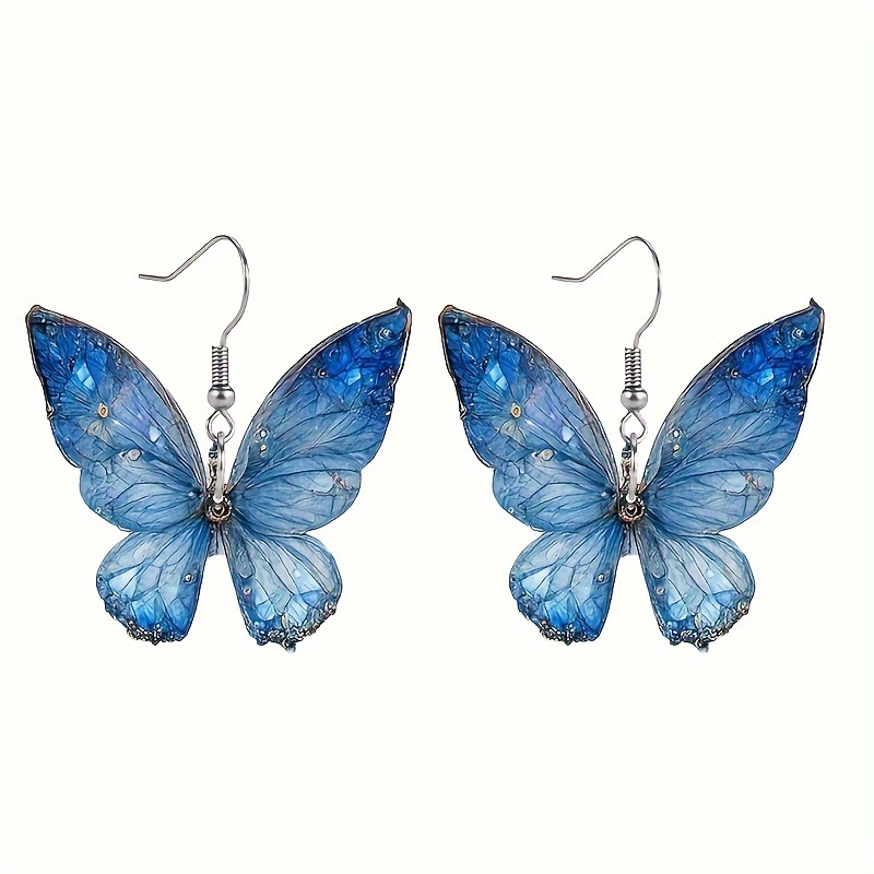 

1 Pair, Delicate Blue Butterfly Acrylic Drop Earrings - Perfect For Parties And Valentine's Day Gifts