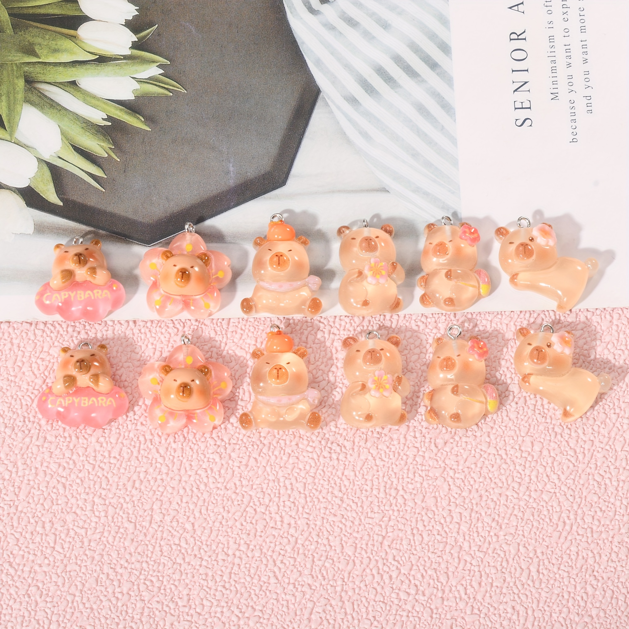 Image of -the-dark Resin Capybara Pendant Set, 12pcs, Cute Capybara Pendants For Diy Beaded Jewelry Making, Necklaces, Bracelets, Etc