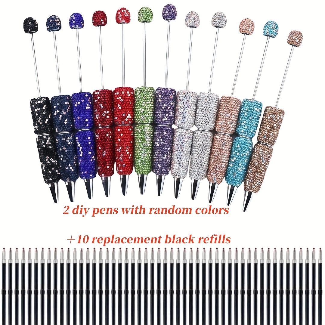 Image of 12pcs Hot Selling Sparkling Artificial Rhinestone Jewelry Making Kit Beading Round Pen Random Colors (2pcs Pens And 10pcs Replacement Refills) Material Pack Holiday Gift