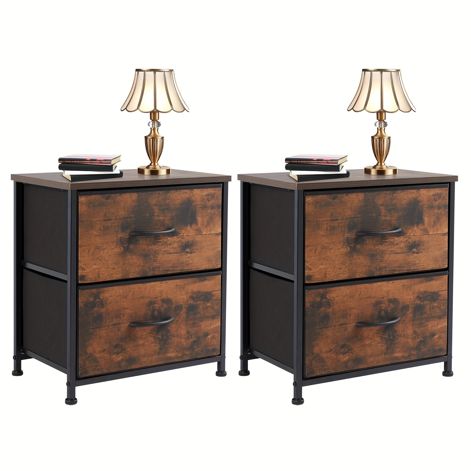 

Olixis Set Of 2 Nightstand With 2 Storage Drawers, 20" Height Small Furniture End Table, Wooden Top Fabric Cabinet Night Stand Mini Dresser