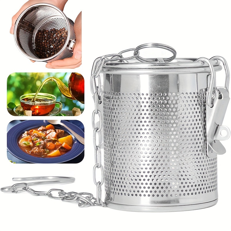 

Stainless Steel Spice Infuser With Lid & Extended Chain - Fine Mesh Seasoning Strainer For Soups, Teas, | & Restaurants