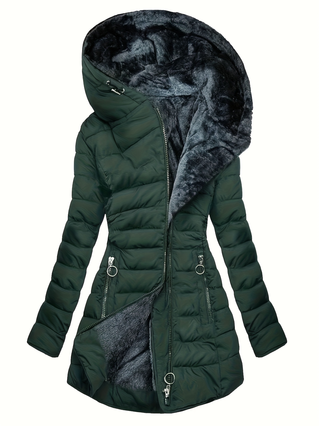 womens long sleeve hooded parka winter warm quilted coat with   length padded european  