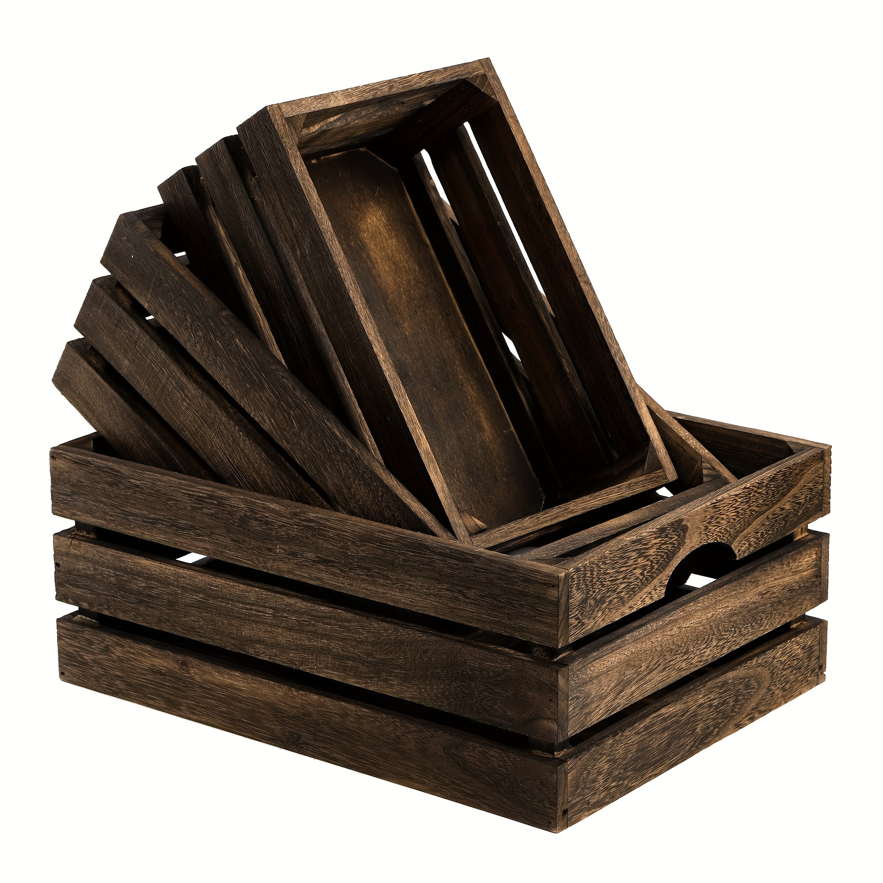 E-shop 3 Stück Holz Nesting Kiste - Rustikaler Farmhaus-Stil Aufbewahrungskorb mit Griffen, Vielseitiger Rechteckiger Holzbehälter für Partys, Büros,
