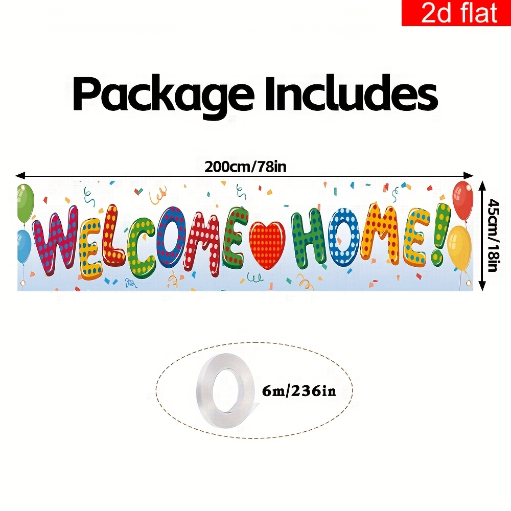 TEMU 2d Flat Banner, 1pc Welcome Home Yard Sign Decorative Banner, Polyester, Suitable For Family Reunion Graduation Retirement Military Homecoming