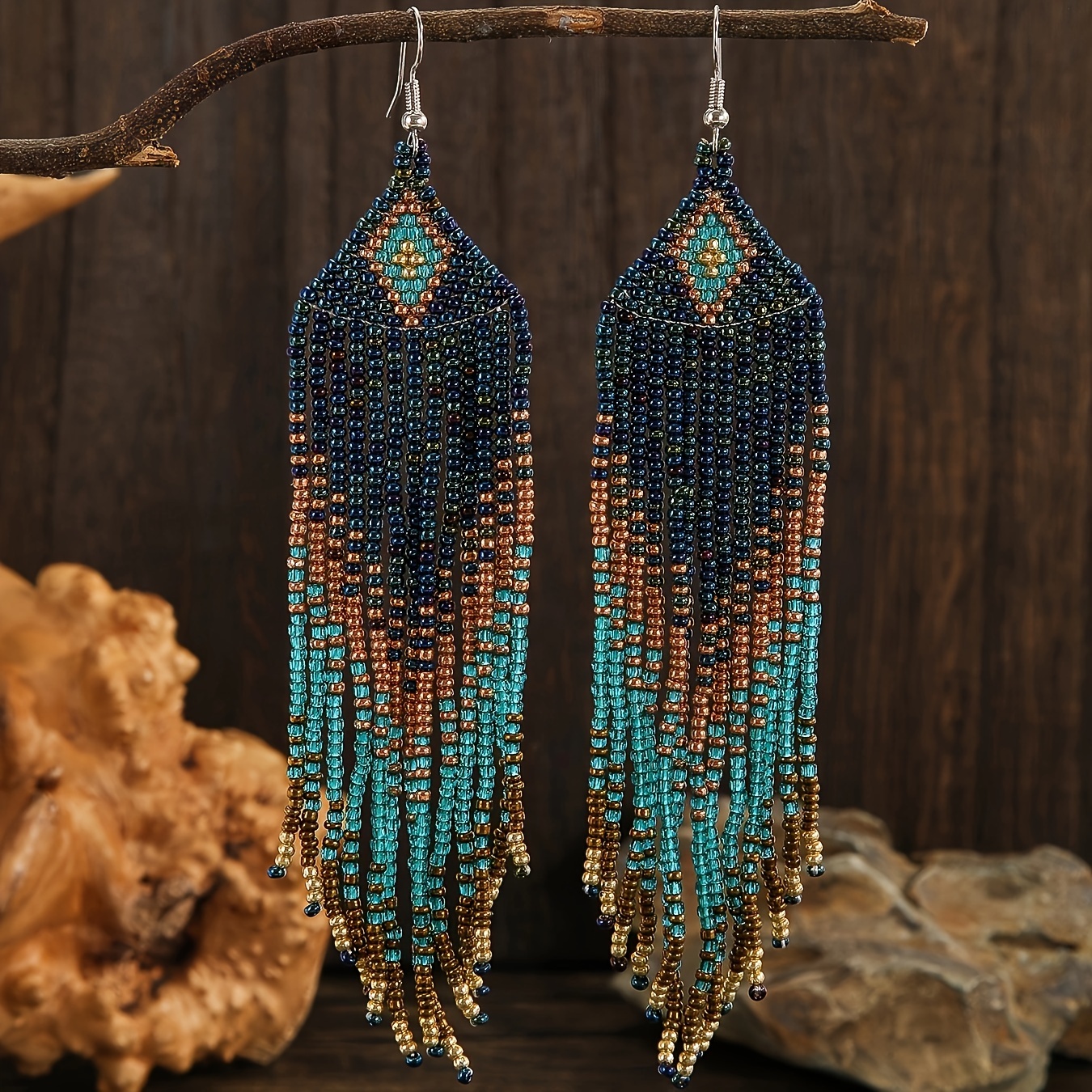 

1 Pair Vintage Style Handcrafted Beaded Tassel Earrings For Women, Glass Seed Beads, Copper Post, Fashion Jewelry For And Gift-, All Compatible