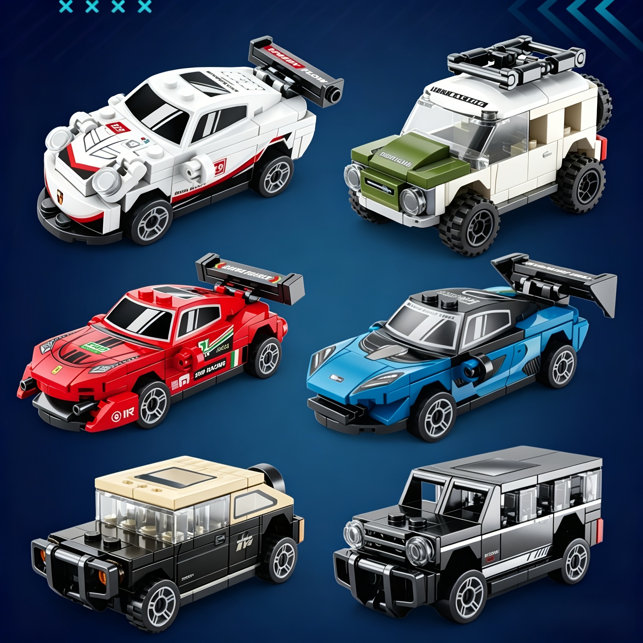 6pcs Miniature Car Building Blocks, Small Particle Toy Speed Pull Back Car Model