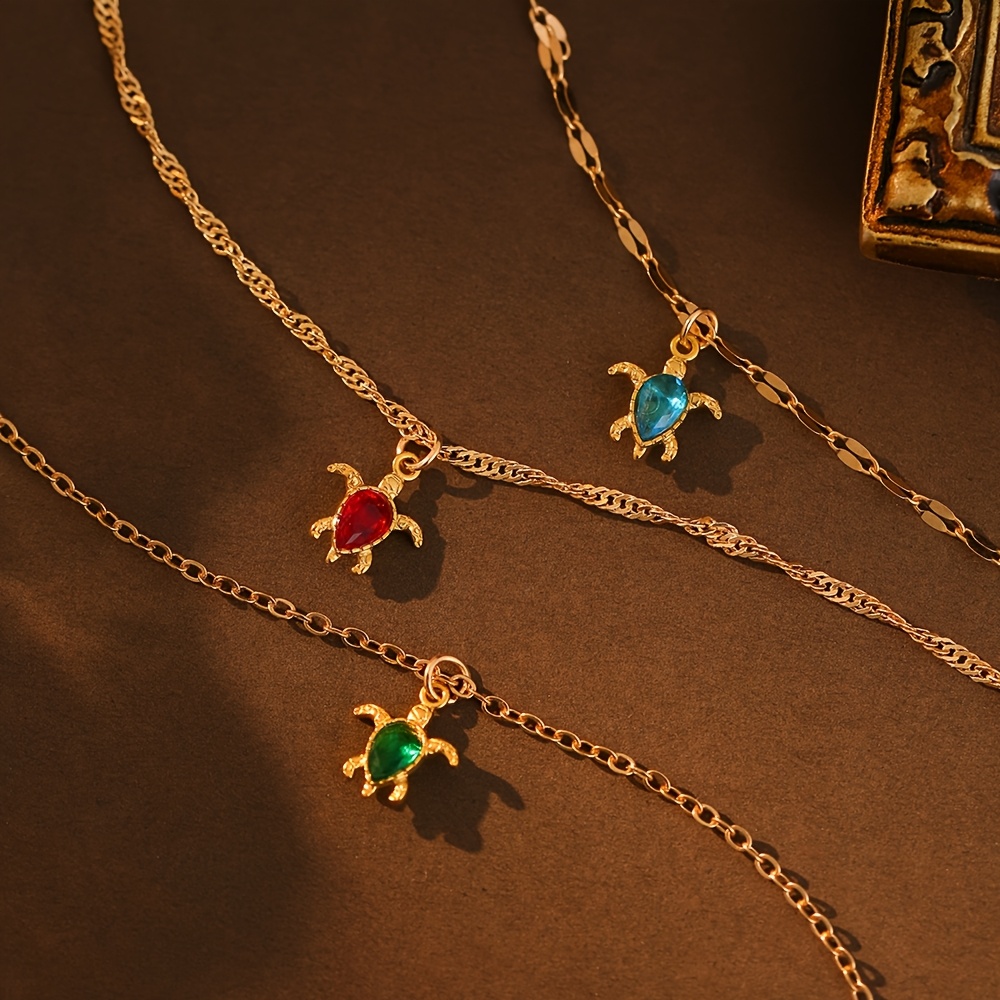 3pc Women's Golden Turtle Necklace Set, Elegant Gift