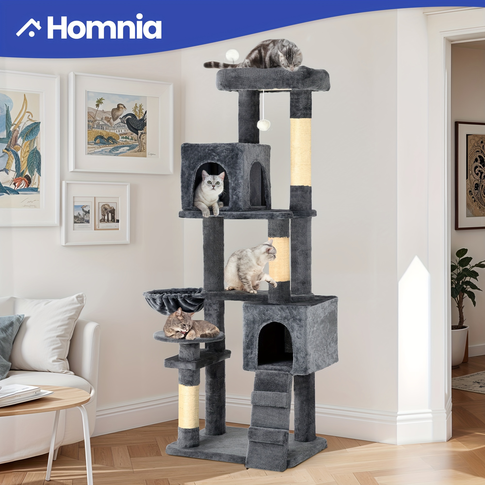 

70.8in Cat Tree Tower For Indoor Cats, Multi-level Cat Furniture With Scratching Posts, Cat Window Padded Plush Perch, Cozy Basket, Ladder And For Kittens House, Dark Gray