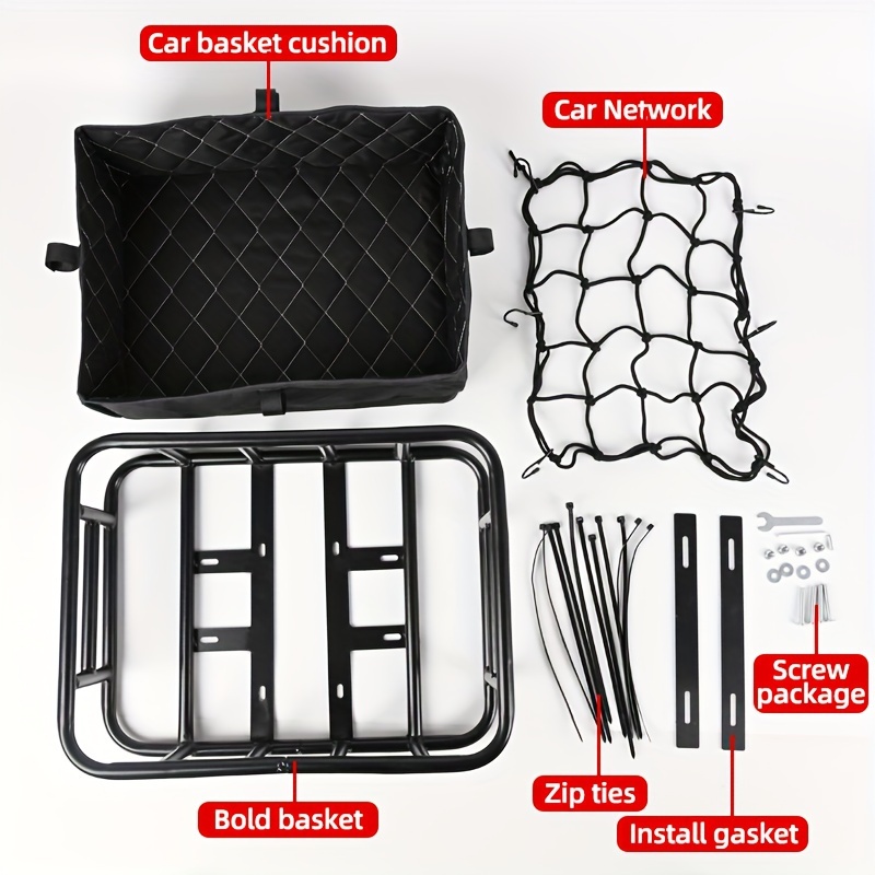 

Extra-large Heavy-duty Bike Basket Set With Removable Liner, Protective Cover & - Black For Outdoor