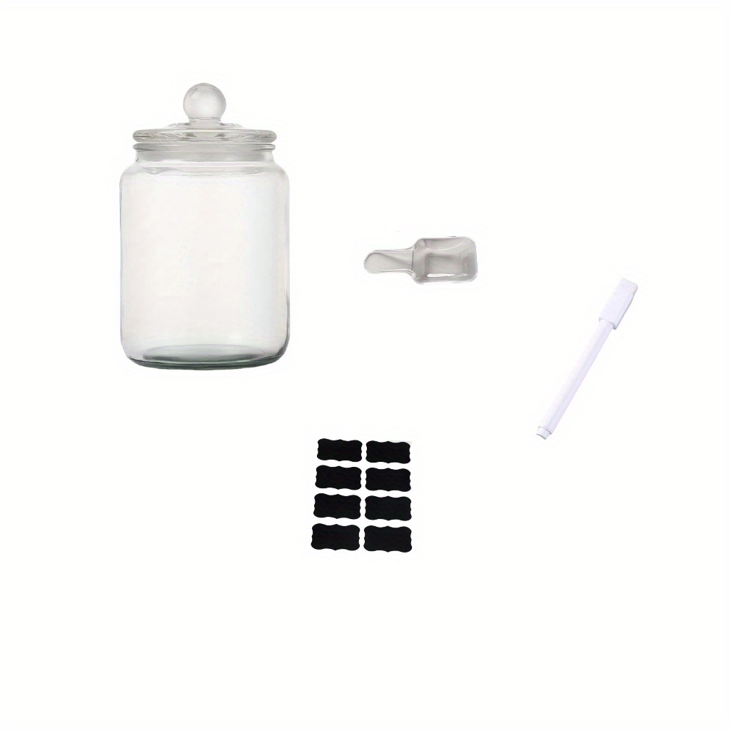 E-shop 2L Großes Glasgefäß mit 1 Stift + 1 Löffel + 1 Aufkleber, Aromatherapie-Blumenaufbewahrungsflasche, Handgemachtes DIY-Dekorationskunstglas