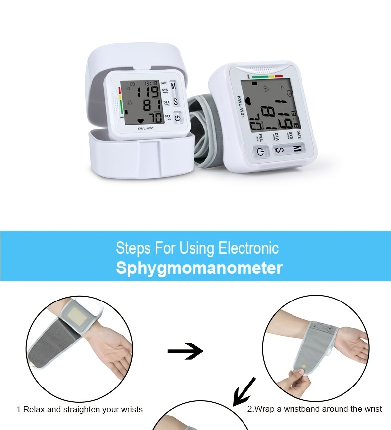 w01 wrist   bp blood pressure meter stethoscope   precise measurement lcd display voice broadcast suitable for high and low blood pressure heart rate irregular detection battery not included Product details 11
