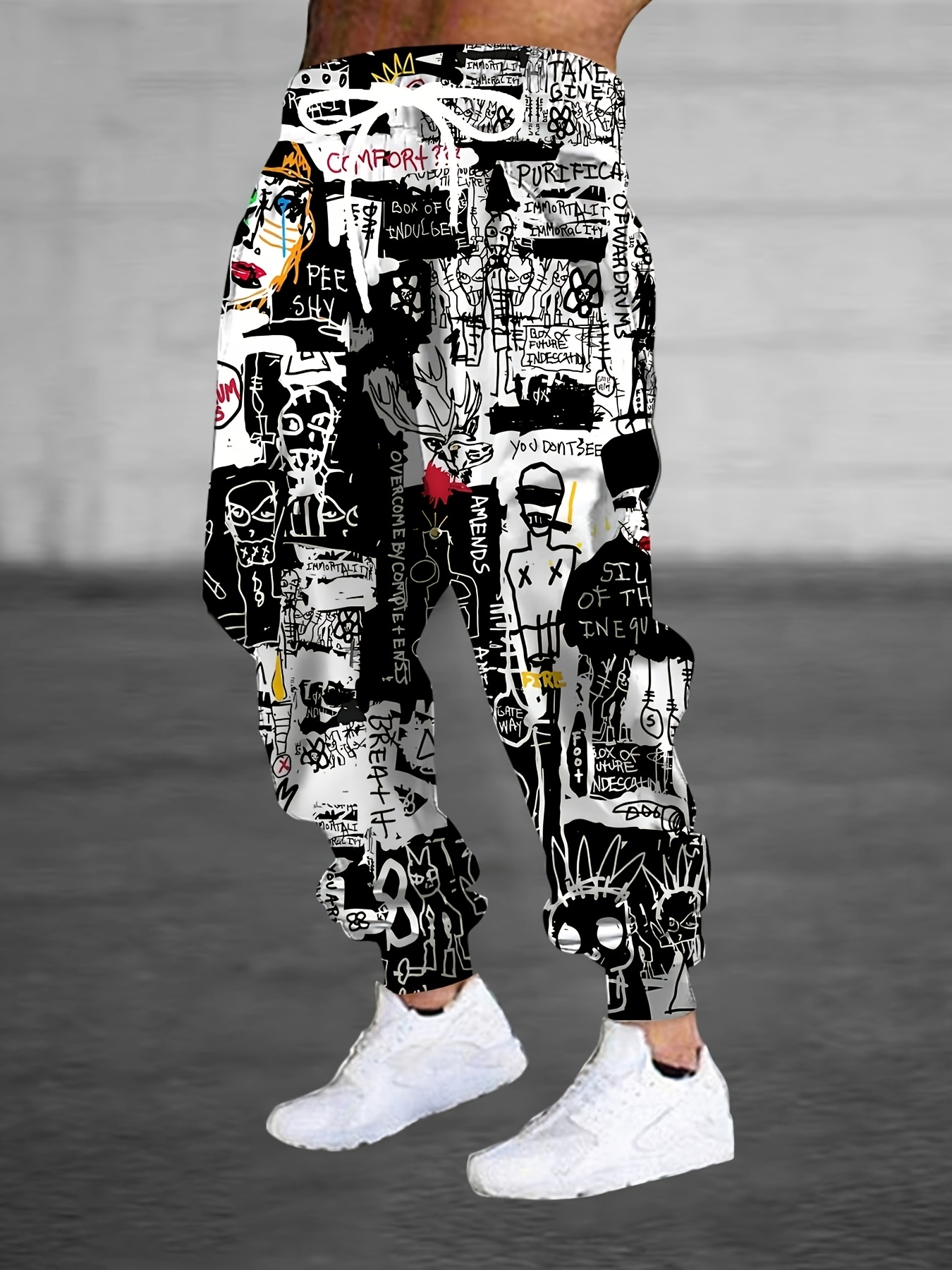 mens 3d graffiti print joggers drawstring pockets stylish Temu