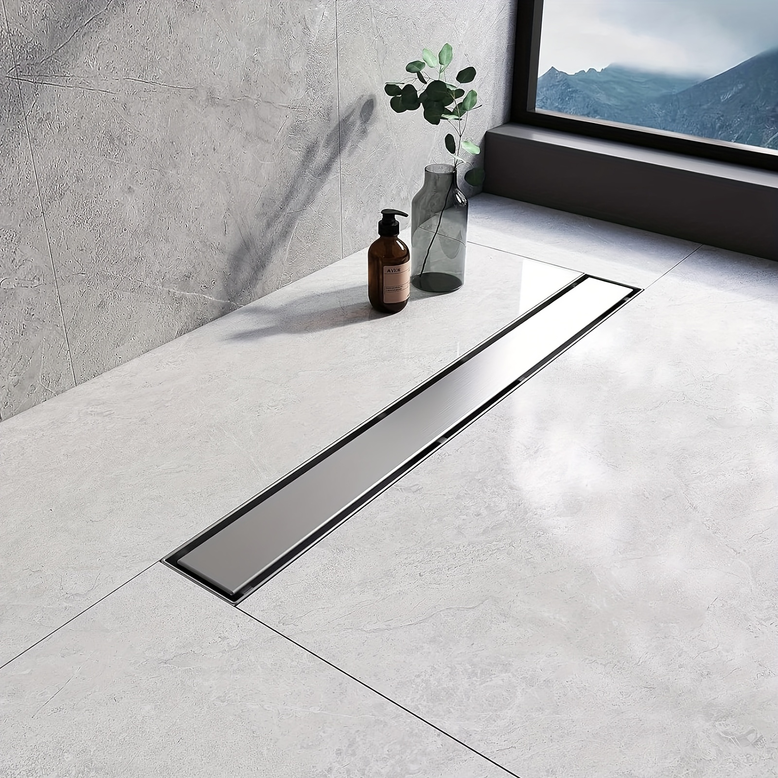 Linear Shower Drain 600mm, 304 Stainless Steel Floor Drain Tile Insert Shower Linear Wet Room Drain With Odor Stop And Hair Strainer, 2 In 1 Shower Drain For Kitchen, Bathroom And Washroom