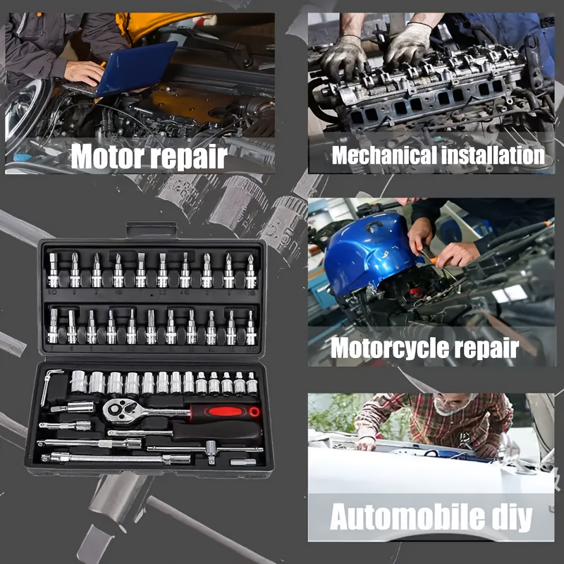 Kit Utensili Riparazione Moto – 4 Pezzi Con Borsa: Chiave A Bussola, Cacciavite, Chiave Esagonale E Aperta