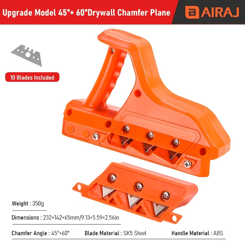 Image of Airaj Drywall Chamfer Tool, Handheld Gypsum Board Edge Trimmer, 45° & Straight Edge Cutter, Burr-free Drywall Beveling Tool For Renovation