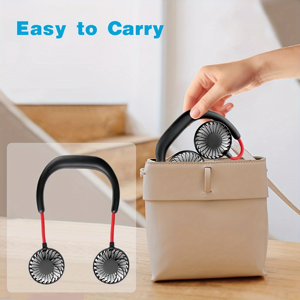 2025 silent lazy hanging neck fan with 3 360 wind adjustment 1200mah rechargeable battery indoor and outdoor use usb multi purpose cooling fan for summer school hiking running shopping factory etc holiday gifts details 1
