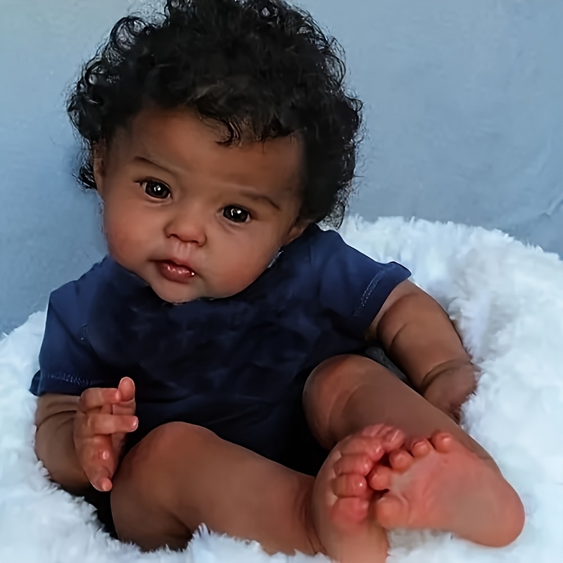 Lifelike 19-Inch Realistic Newborn Baby Boy Doll Full Beige with Hand-*  Dark Brown Hair Eyes Lifelike Weight