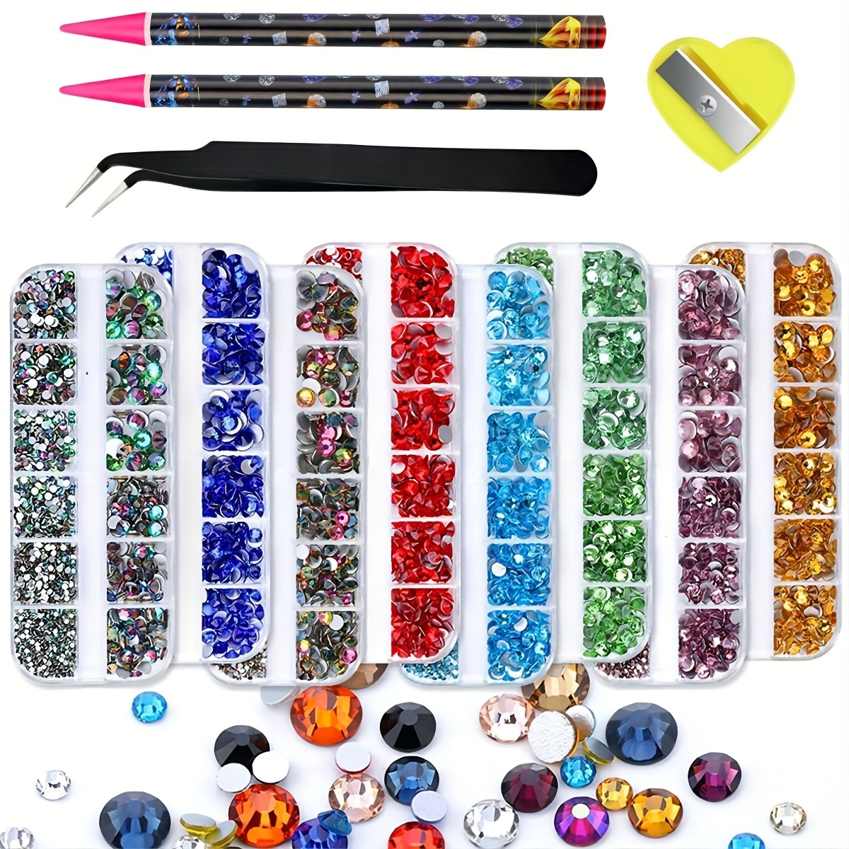 

Kit de Nail Art Strass, Cristaux à Dos Plat en Résine avec Stylo de Ramassage, Pince à Épiler, Décorations d'Ongles DIY pour Filles et Femmes