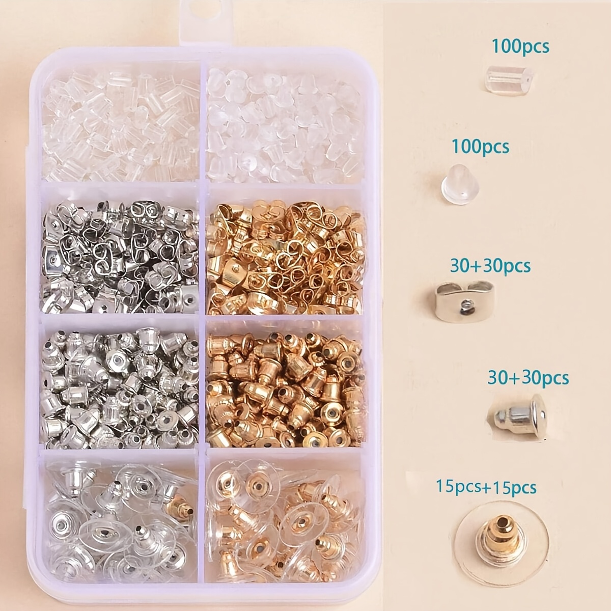 

350pcs Earring Backs Set - Plastic Rubber Stopper For Making, Artificial Earring Components Supplies