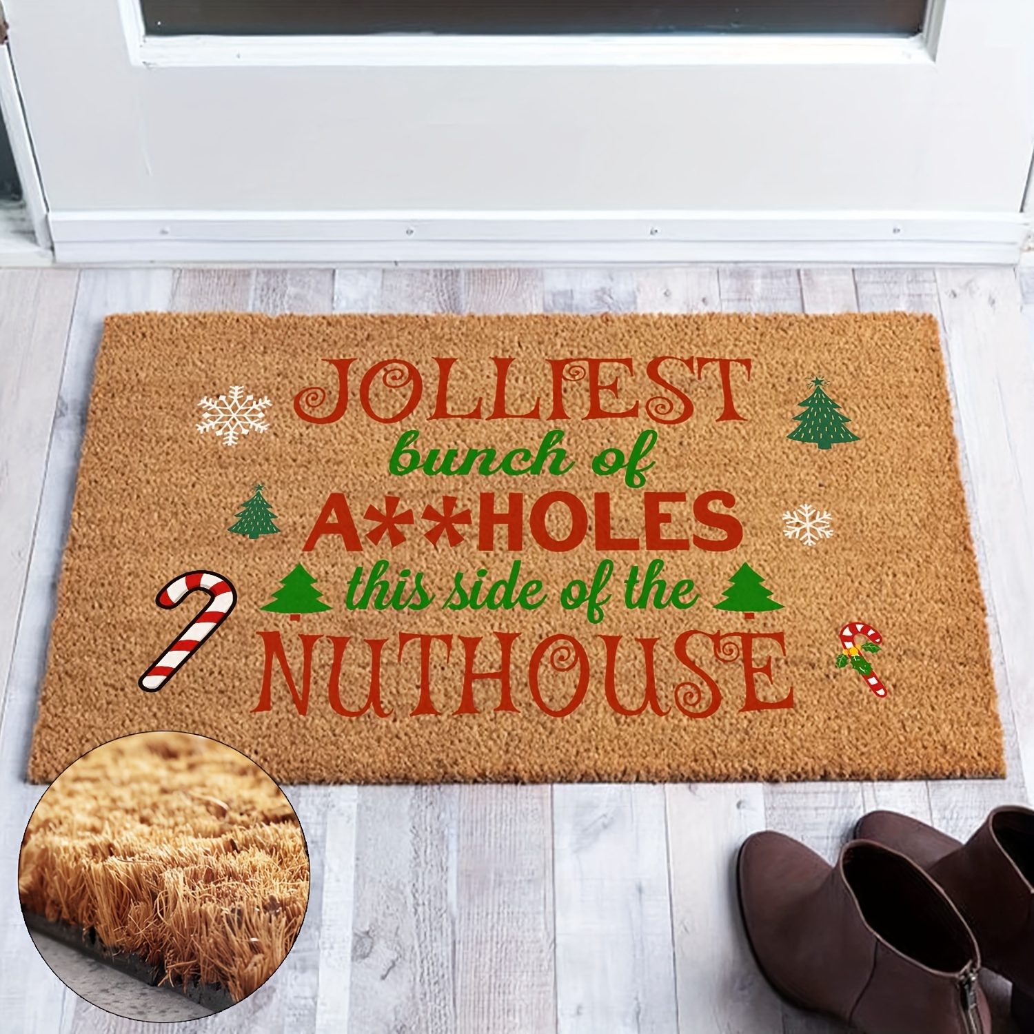 TEMU Funny Doormats The Happiest Bunch Of Jerks Here Christmas Welcome Front Porch Decorative Doormats Entrance Mat Non-slip Outdoor Doormats 23.6 X