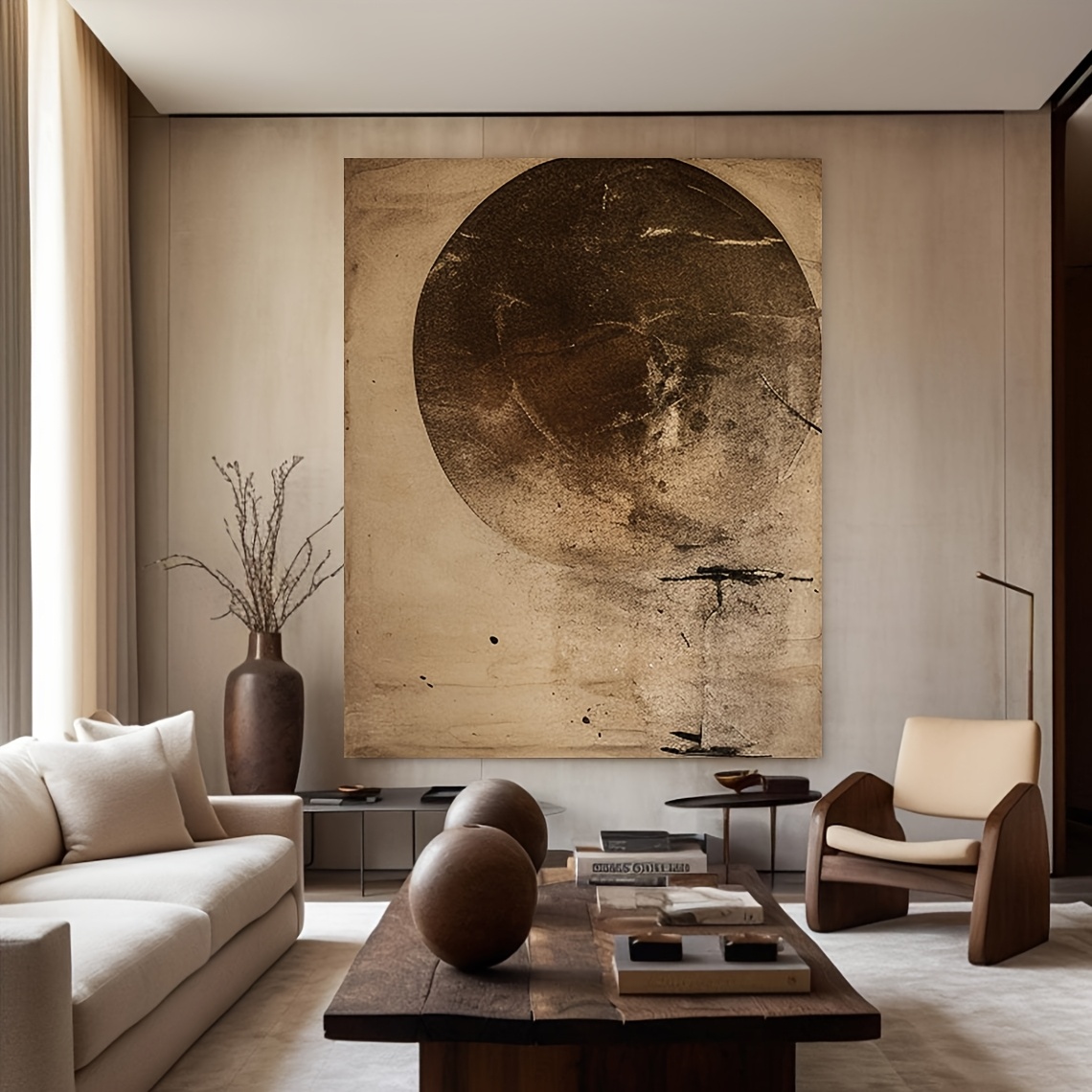 Mhemyo Hand-Painted Abstract Brown Textured Canvas Wall Art - Minimalist Neutral Brown Hand-Painted Suitable for Modern Farmhouse,, Scandinavian Decor - Textured, Warm Brown Tones, Versatile Neutral Palette
