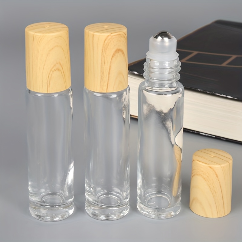 

3pcs 10ml Clear Glass Roller Bottles With Stainless Steel Rollers & Wood Grain Caps - Aromatherapy, Essential Oils & Perfume Samples