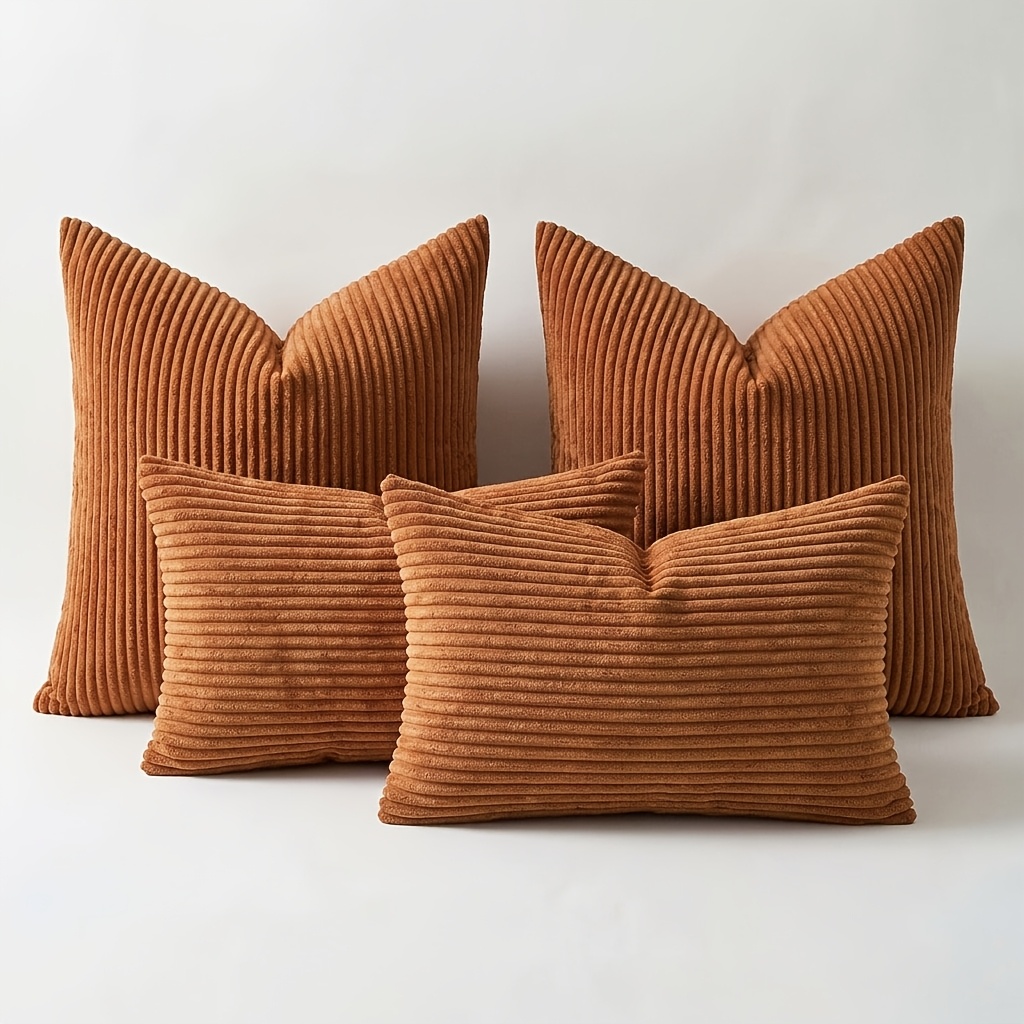 TEMU Juego de 4 fundas de cojín de JHUA color , adecuadas para sofá, cama, patio - Fundas de cojín a rayas estilo bohemio moderno con cierre de