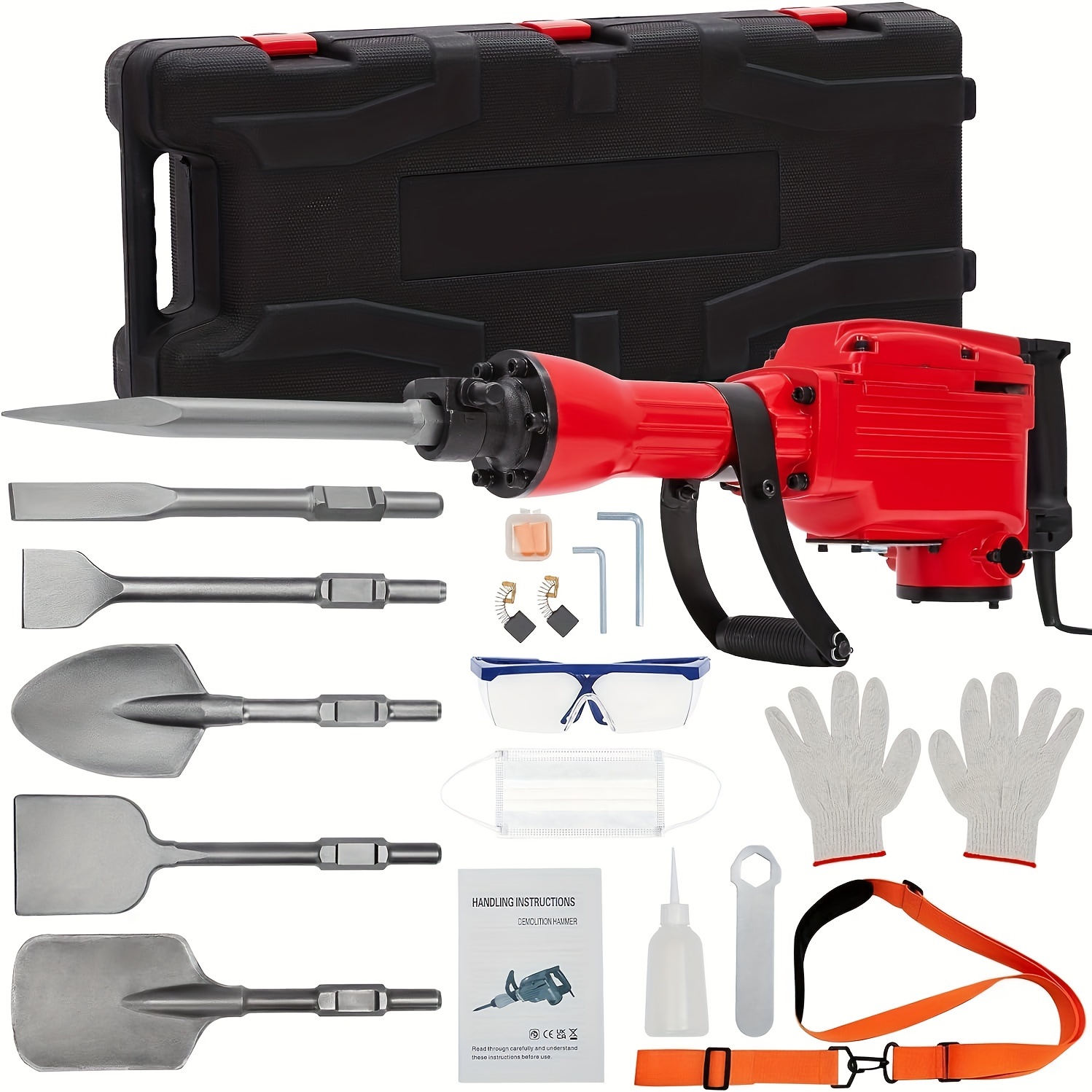 

Hufy 2200w Electric With 6pcs Chisels Bit Set, Concrete Breaker Tool Kit Heavy Duty