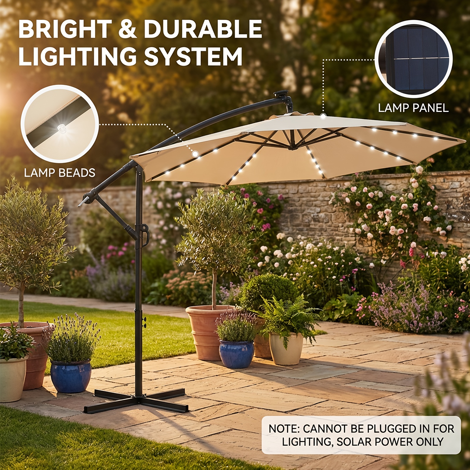 10ft solar led offset hanging market patio umbrella backyard - Temu