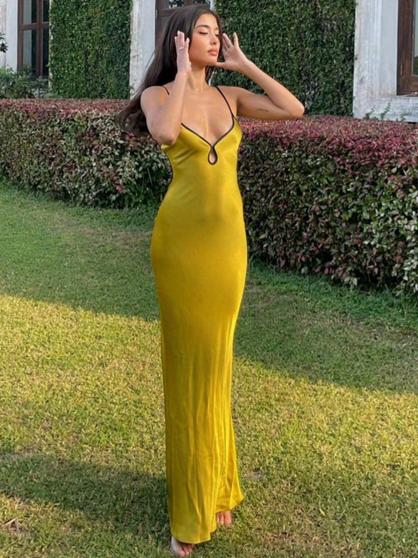 Solid Color * Suspender Rope Halter Dress High Waist Women's, Hollow Out  Backless Sleeveless Long Dress with * Straps, Minimalist *