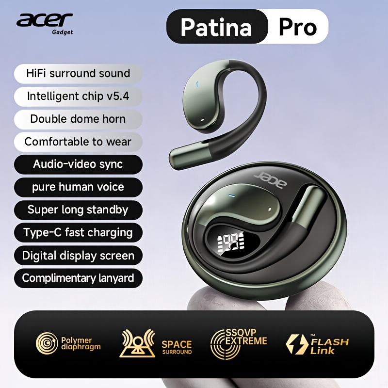 Image of Acer Wireless Headphones Ohr550 Ultra-long Standby, Panoramic Sound, Display, Noise Reduction, No Delay, Multi-device Compatibility, , Fast Charging, For Travel Sports/gaming/business/study
