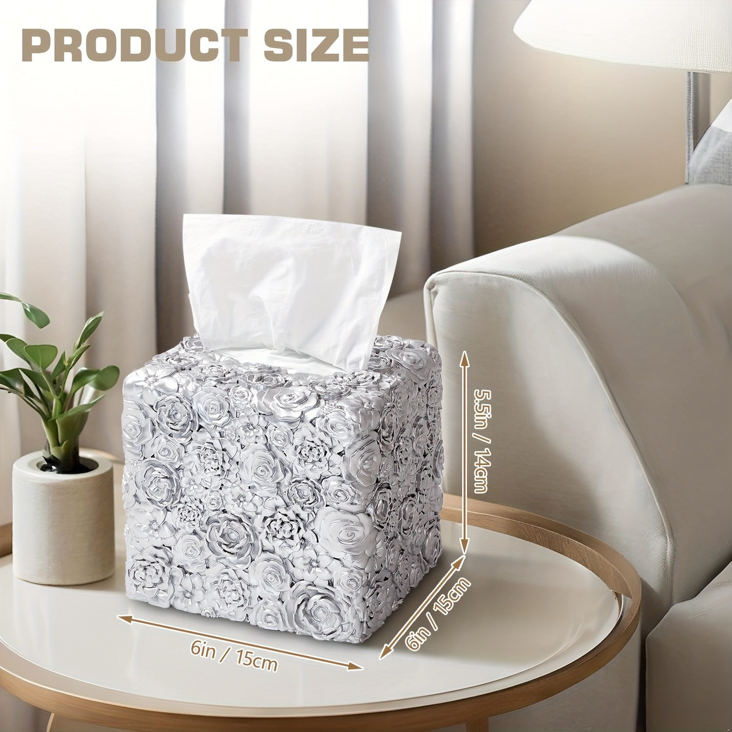 1pc elegant tissue box cover decorative square tissue box holder durable resin construction space saving   room bathroom kitchen vanity   decor in neutral colors compatible with standard tissues ideal housewarming or wedding gift Product details 1