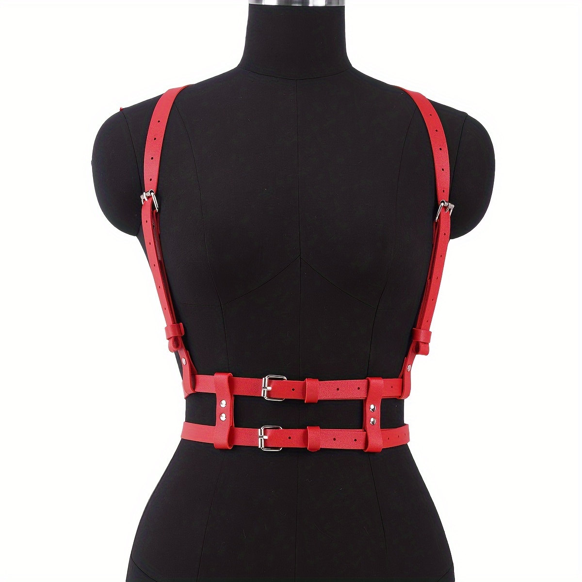 

Y2k Punk Style Pu Leather Rivet Harness Belt - Adjustable Strappy Waist Cincher For Festive, Party, Beach, Daily Commute - Non-textile Punk Accessory