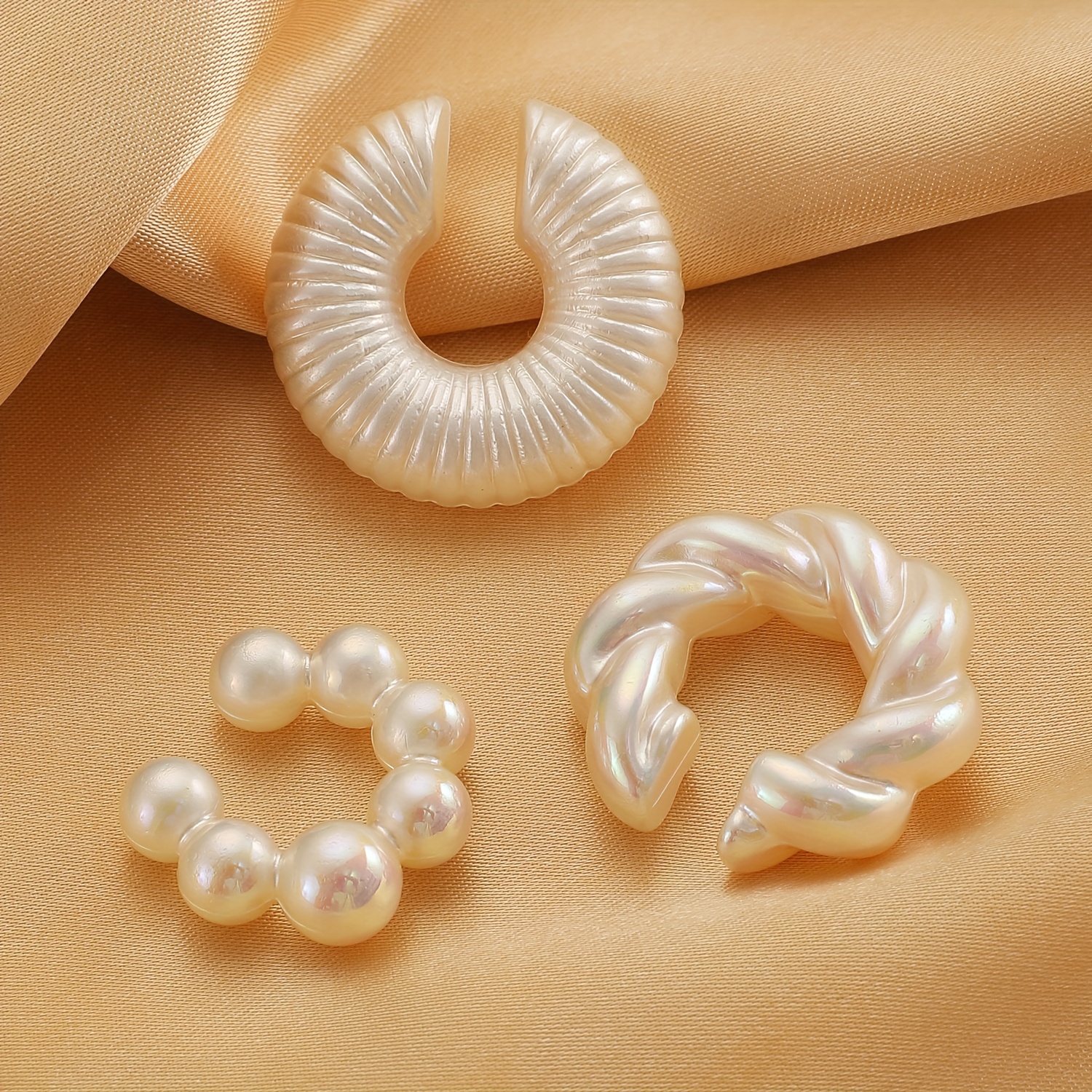 3pcs Fashionable Simple Threaded Stripe No Piercing Ear