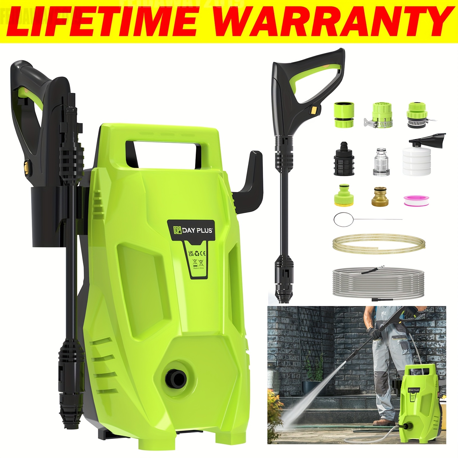 High Pressure Washer 1500w, 70 Bar Pressure, 500 L/h Flow Rate, With 3-in-1 Nozzle, Portable Electric Jet Washer For Patio Car Driveway And Garden Cleaner With Home Garden, Without Battery